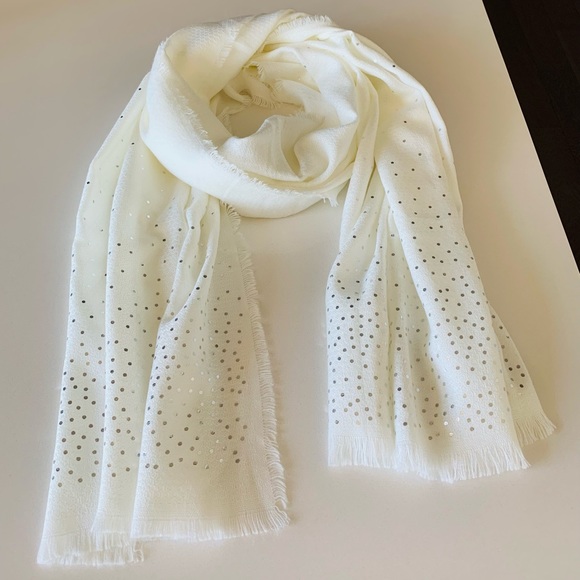 Ann Taylor Sparkle Shawl Scarf, White w/ Metallic Dots - Picture 3 of 7